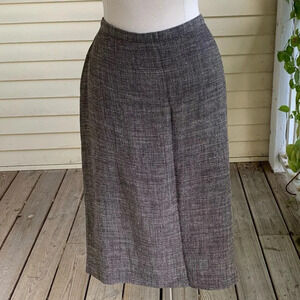 EILEEN FISHER Hopsack Weave Skirt Large Linen Rayon Brown Classic Italian Fabric
